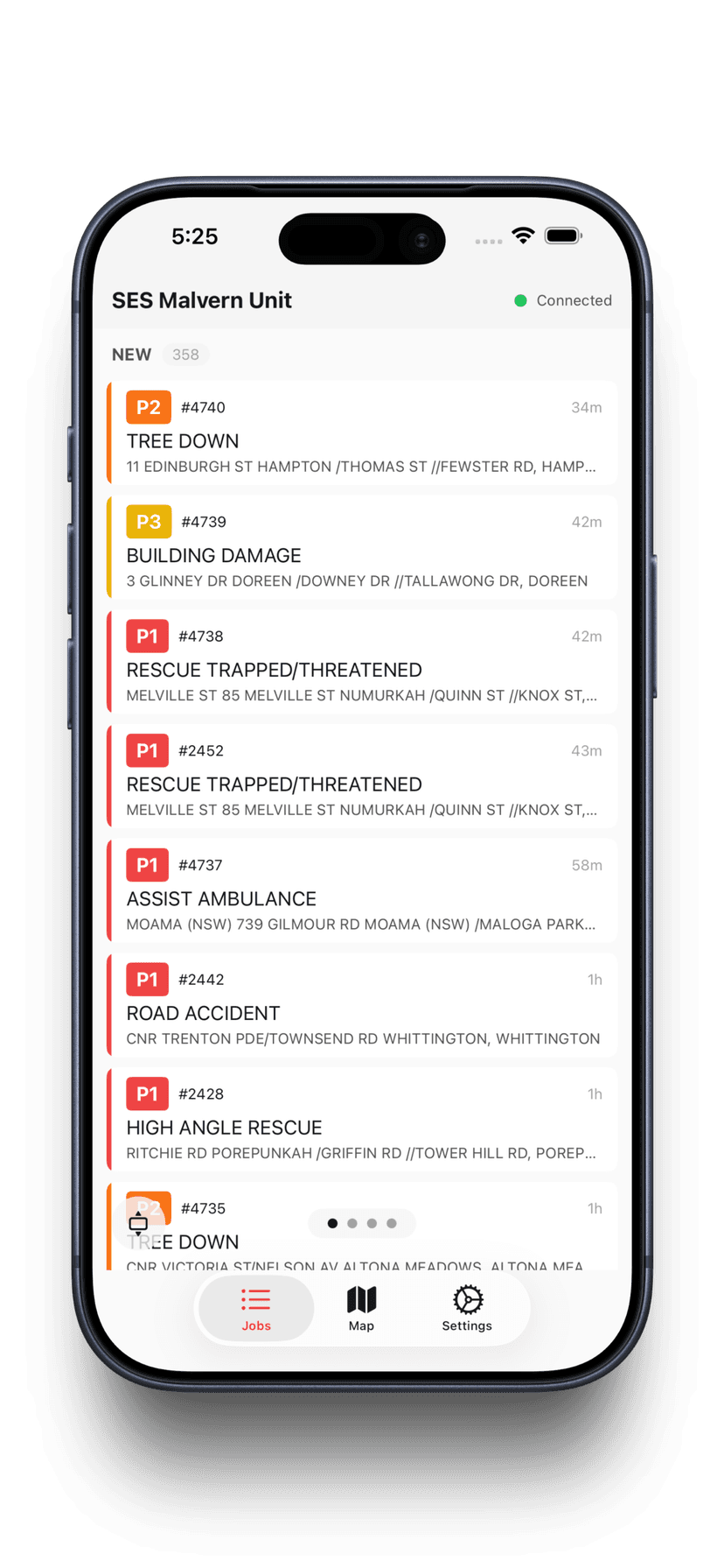 MDT app — incident list view