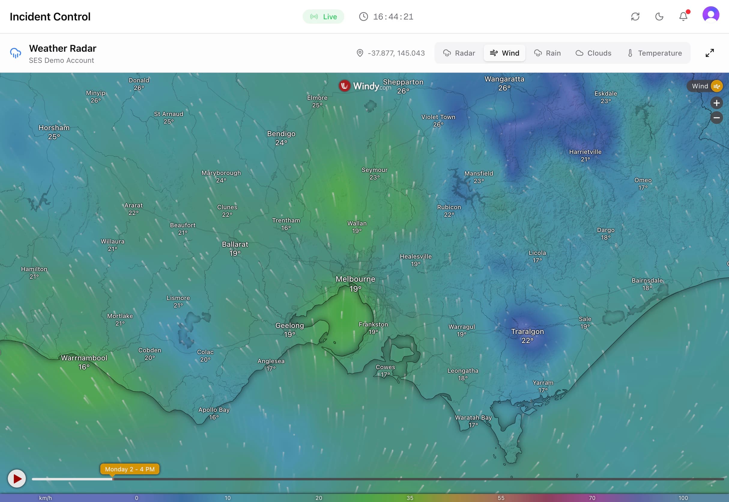 Weather radar display for storm tracking
