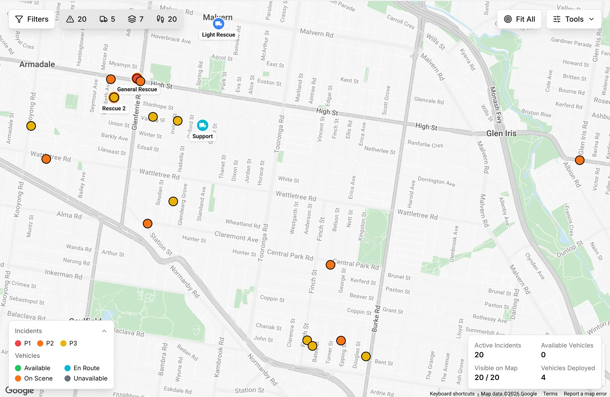 The same view on the Google basemap