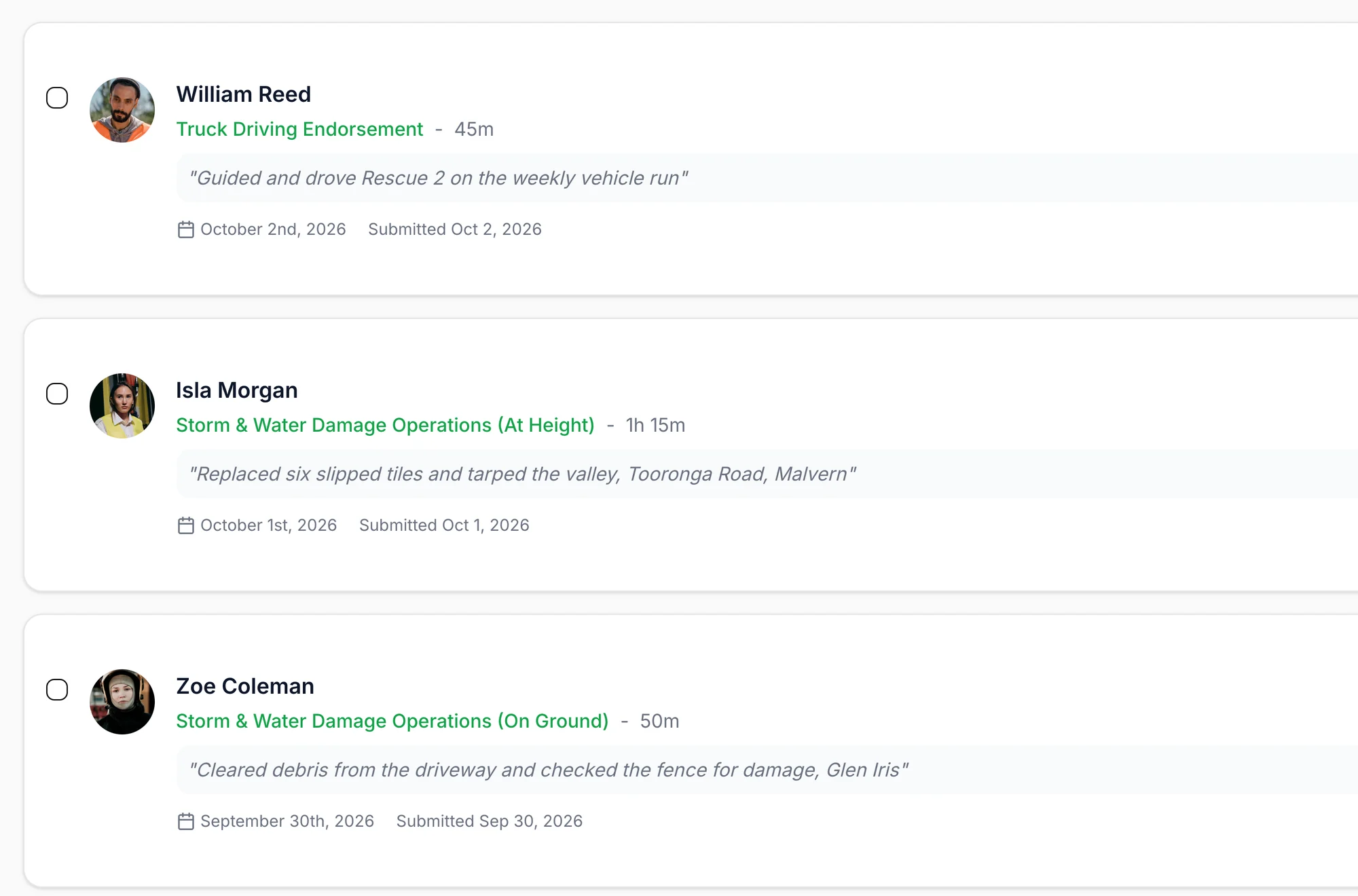 Logbook entries waiting for approval